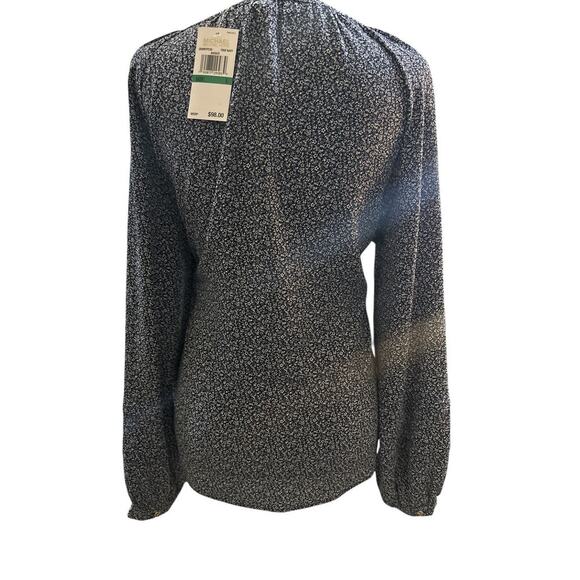 Michael Kors Floral Long Sleeve Blouse,Tie front,MK Logo on Drawstring,SZ L, NWT - Picture 2 of 6